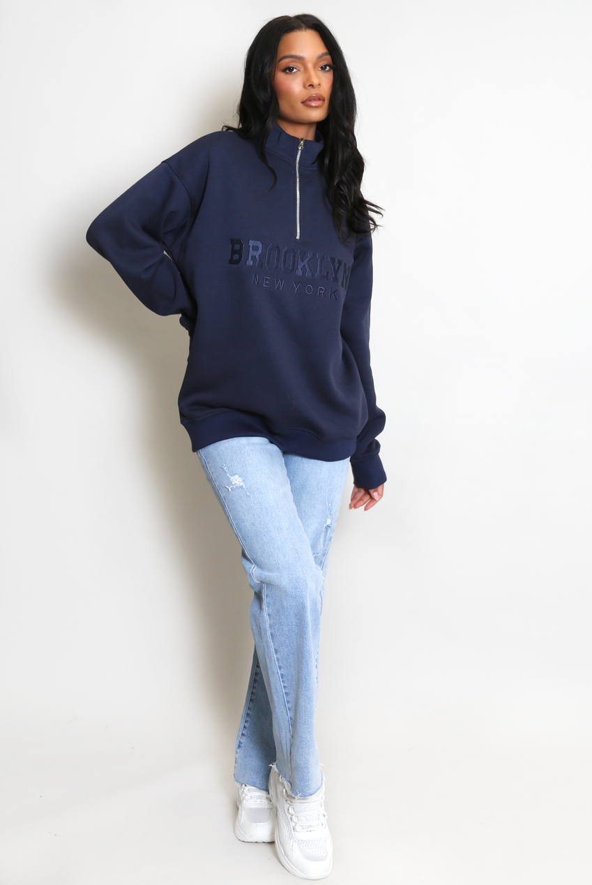 Brooklyn Half Zip Relaxed Fit Sweatshirt- Buy Fashion Wholesale in