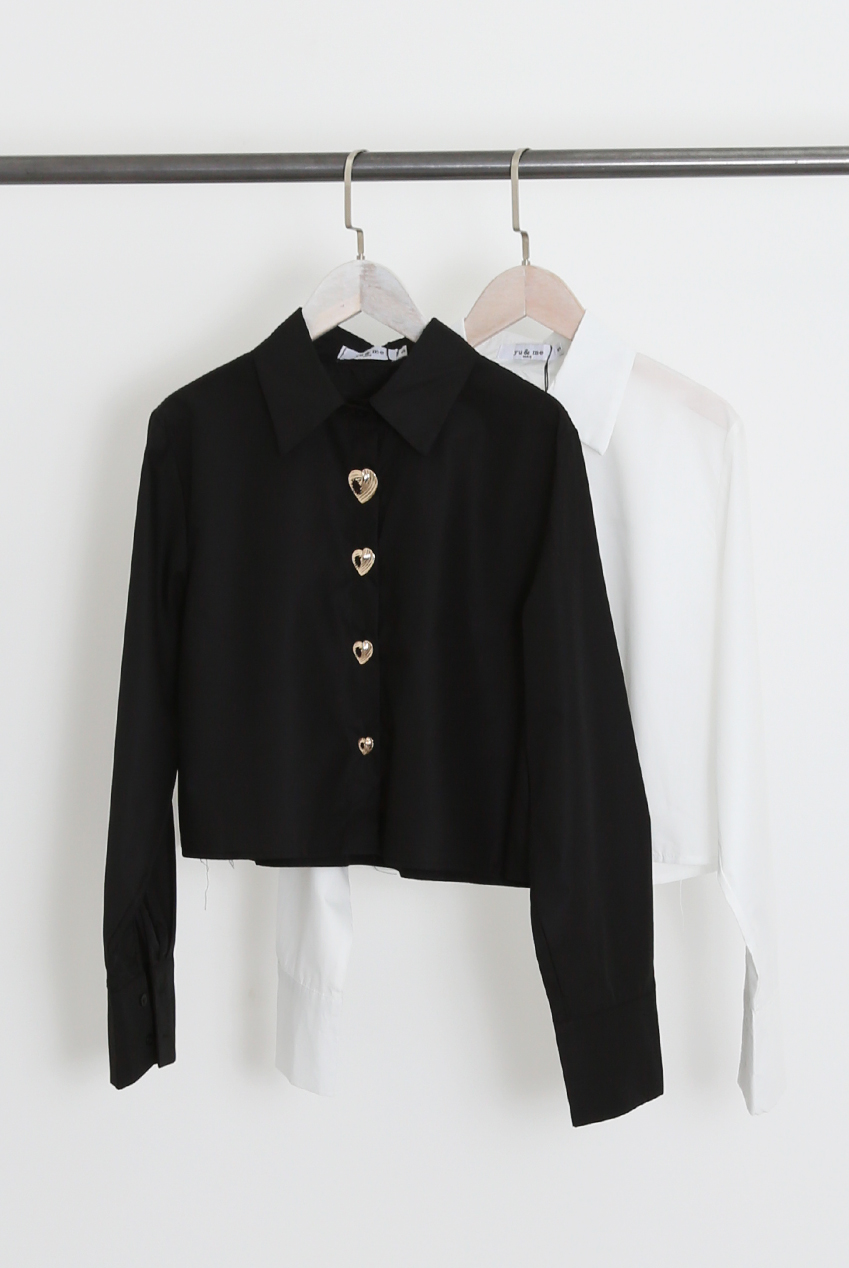 Heart Button Boxy Cropped Shirt - Buy Fashion Wholesale in The UK