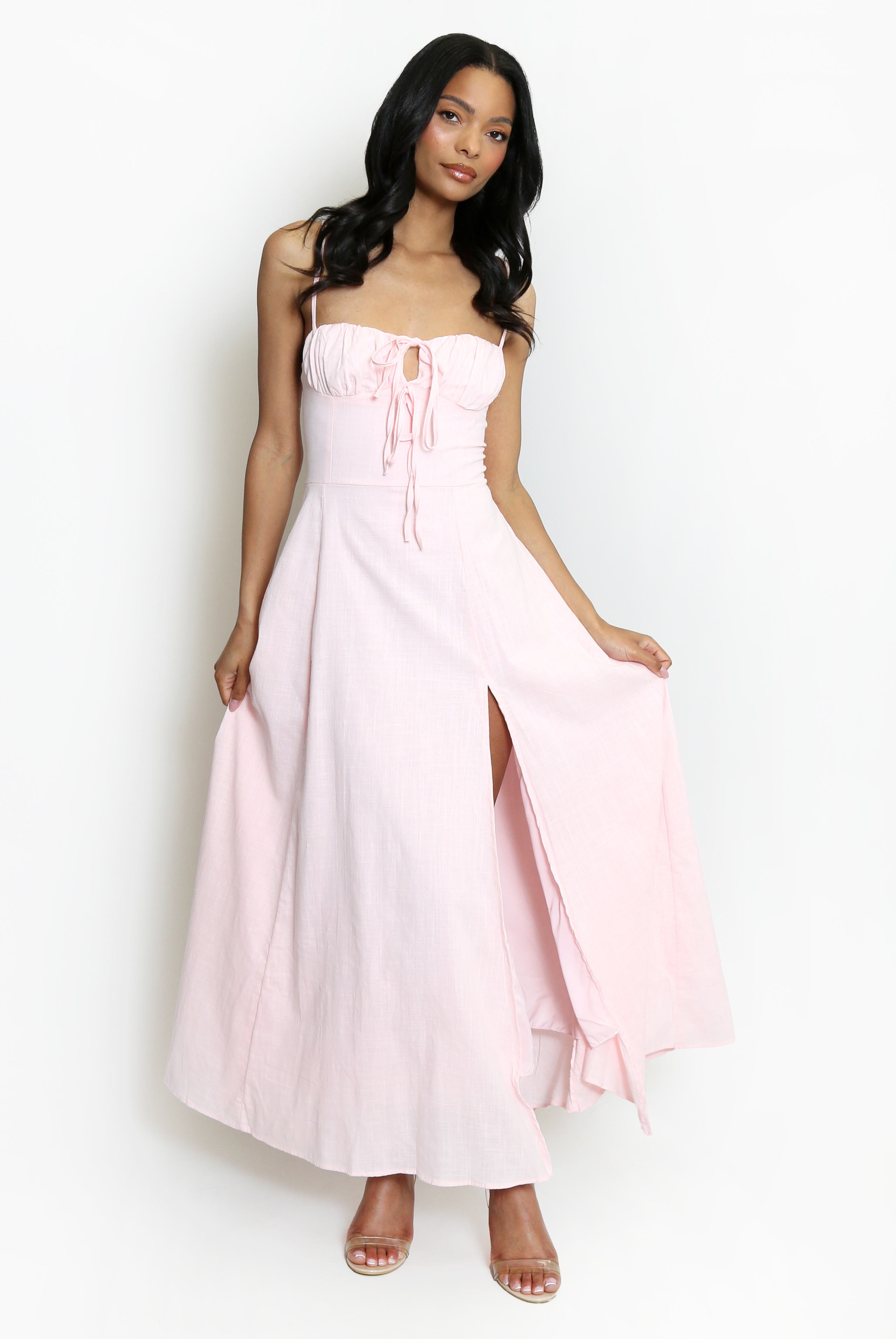 knee length dresses for ladies Peach Milk & Cookies Ruffle Dress