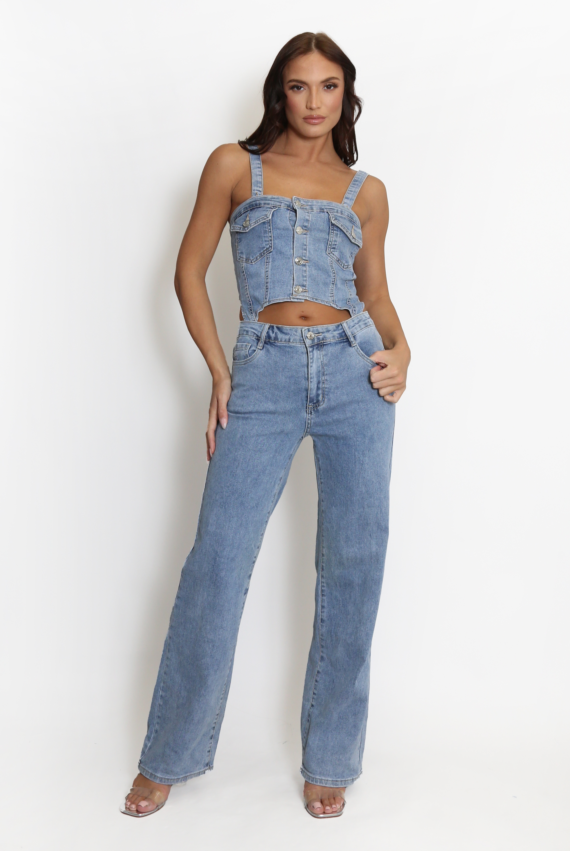 DENIM CUT-OUT JUMPSUIT