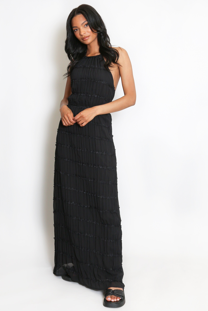Chiffon Halter Neck Ruched Maxi Dress - Buy Fashion Wholesale in The UK