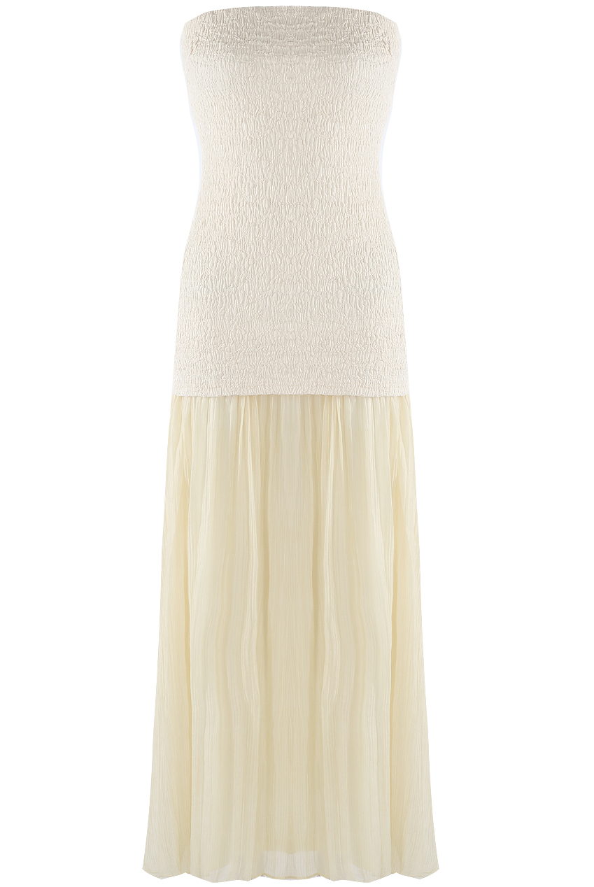 bandeau bodice pleated chiffon midi dress Black Warehouse Bandeau Bodice Pleated Chiffon Midi Dress