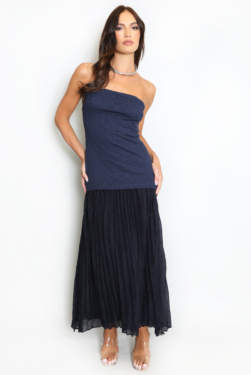 chinese dress ladies Chi Chi Bandeau Tulle Bodycon Maxi Dress in Navy, Size 8 Navy Female main image 1