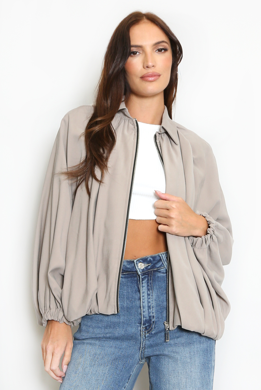 Lightweight Balloon Sleeve Bomber Jacket - Buy Fashion