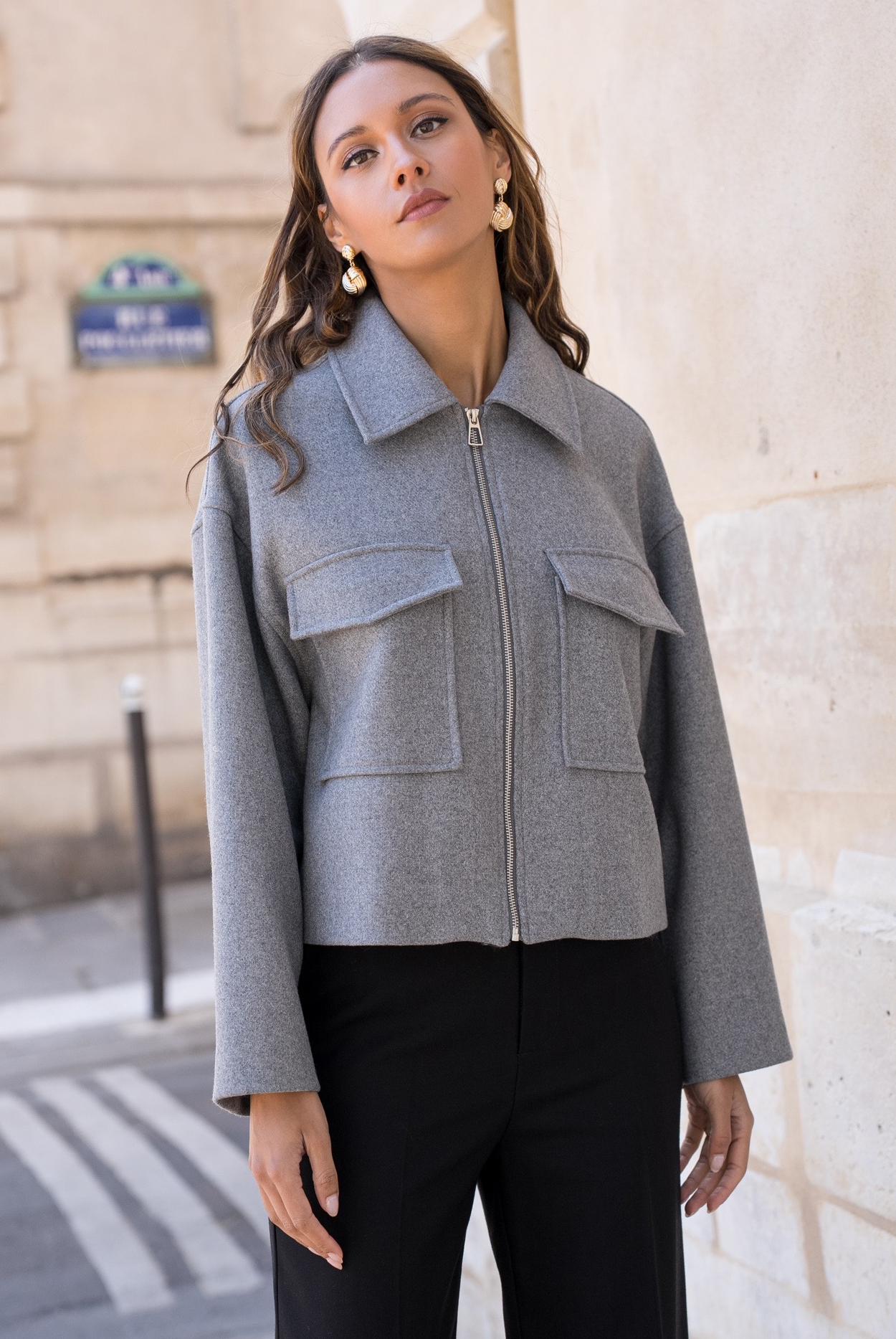 Wool Patch Pockets Zipper Coat- Buy Fashion Wholesale in The UK