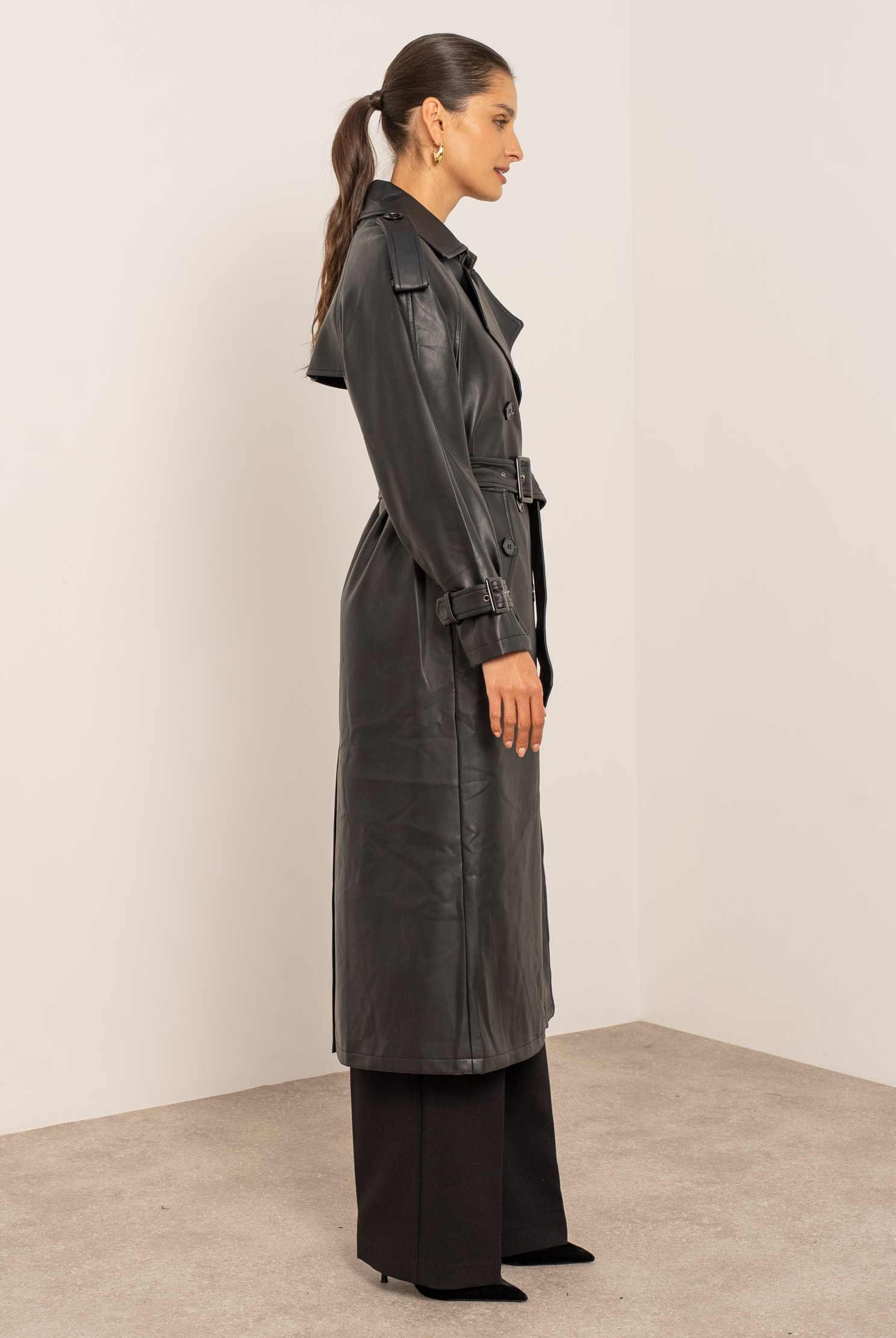 PU Long Trench Coat - Buy Fashion Wholesale in The UK