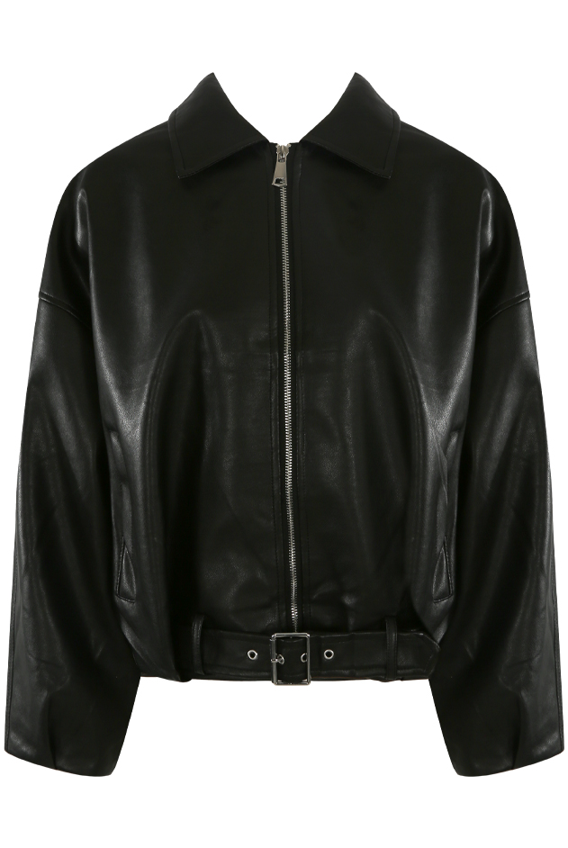 Faux Leather Bomber Jacket With Belt - Buy Fashion Wholesale