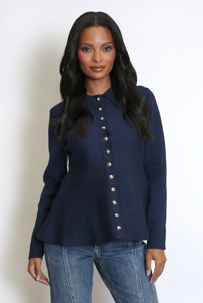 Soft Knit Peplum Collared Cardigan - Buy Fashion Wholesale in The UK