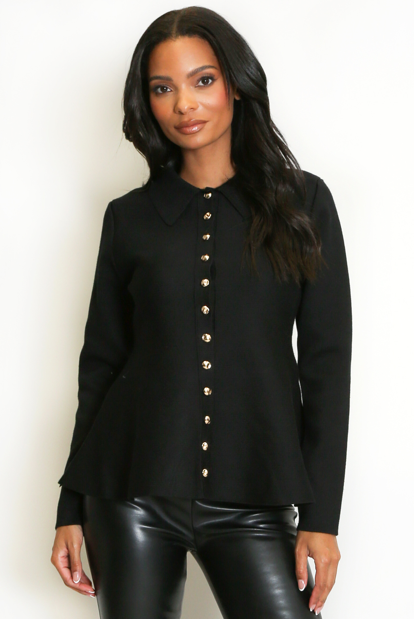 Soft Knit Peplum Collared Cardigan - Buy Fashion Wholesale in The UK