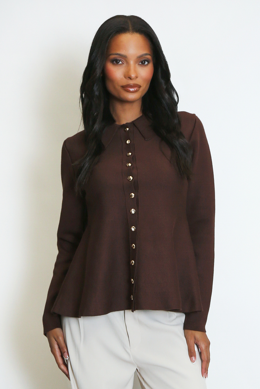 Soft Knit Peplum Collared Cardigan - Buy Fashion Wholesale in The UK