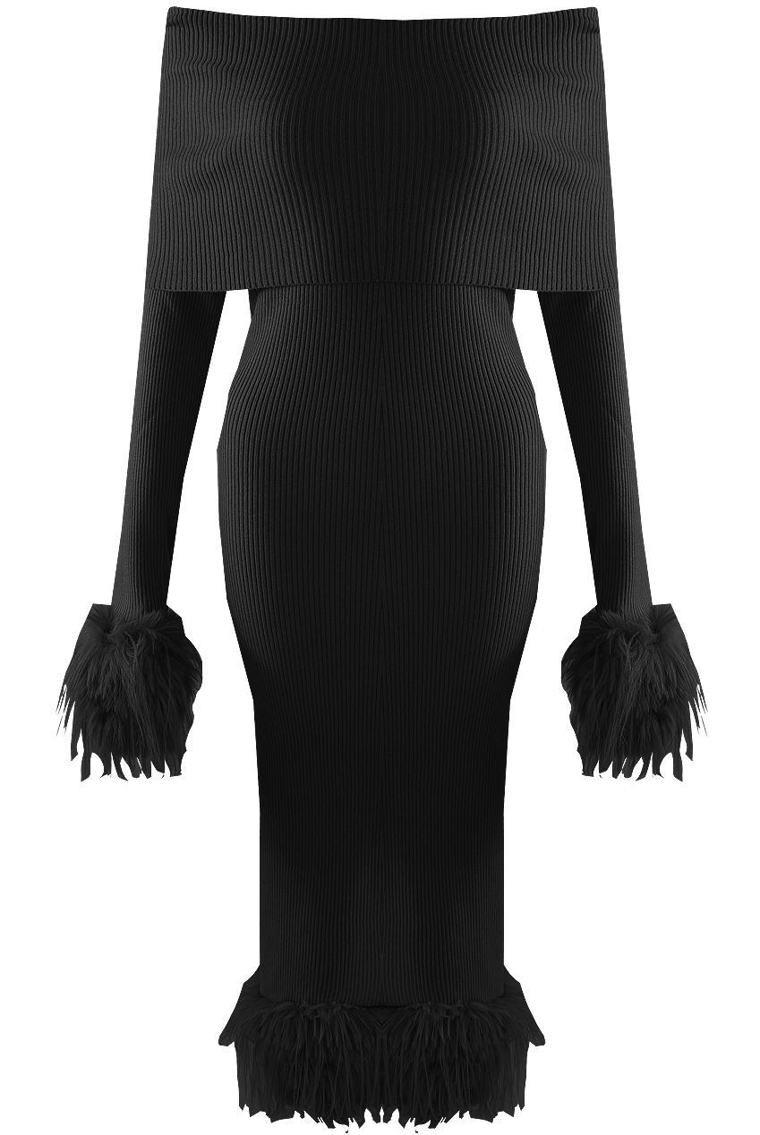 Fur Trim Bardot Midi Dress - Buy Fashion Wholesale in The UK
