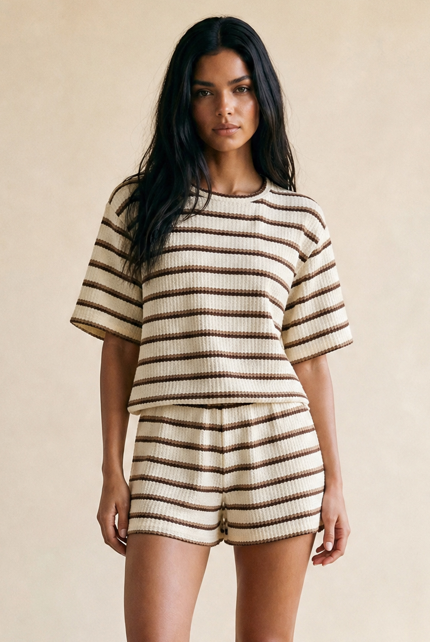 Striped Textured Oversized T-Shirt- Buy Fashion Wholesale in The UK