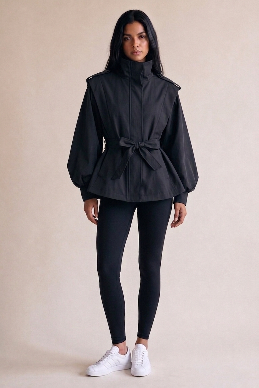 Pleated Balloon Sleeve Short Trench Coat - Buy Fashion Wholesale