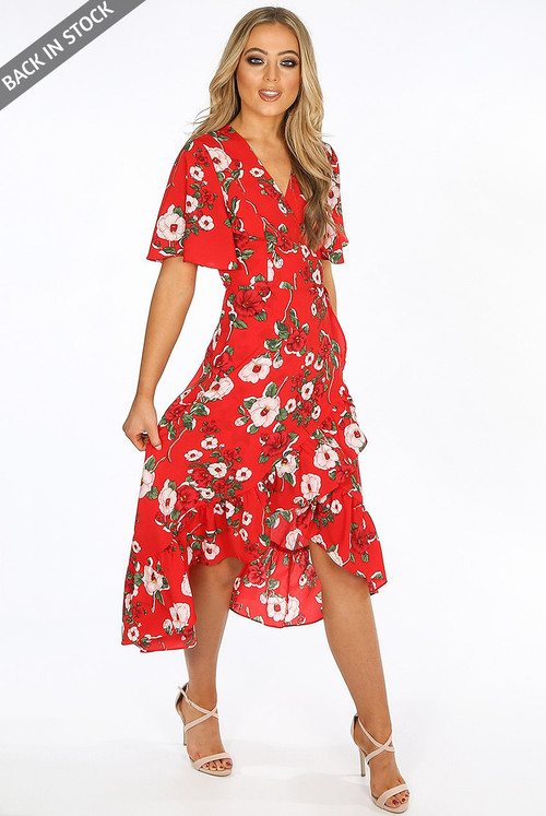 Floral Wrap Midi Dress Buy Fashion Wholesale in The UK