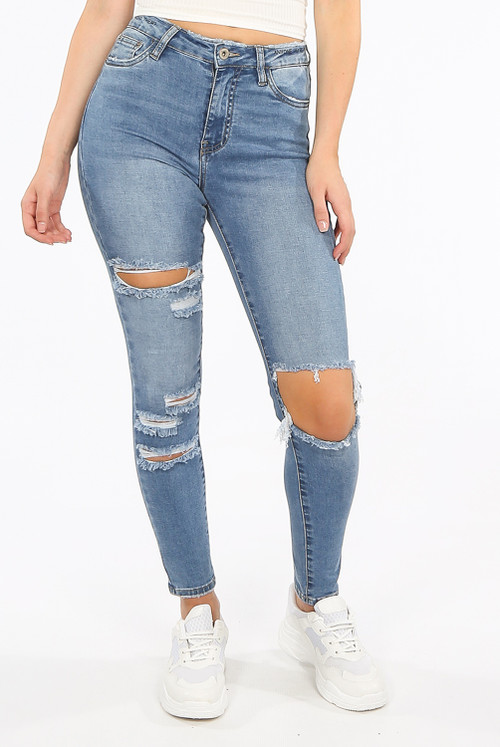 Ripped Mid-Rise Slogan Jeans - Buy Fashion Wholesale in The UK