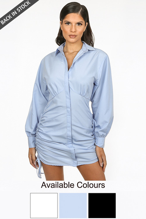Ruched Side Shirt Dress Buy Fashion Wholesale in The UK