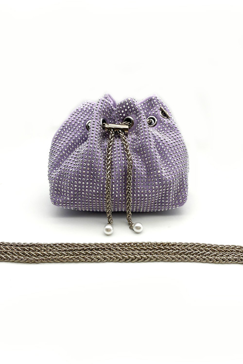 DRAWSTRING BUCKET BAG 21 IN WHITE CANVAS GOLD HARDWARE