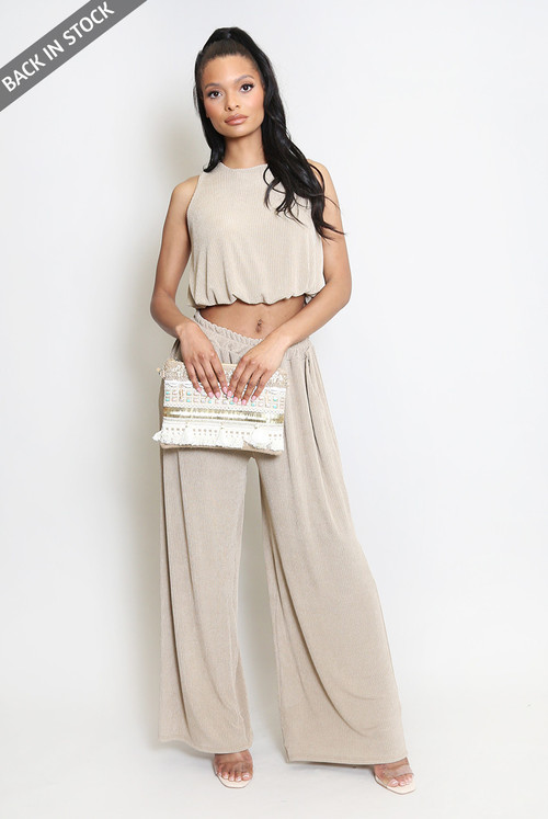 Luxury Plisse Striped Trousers Set