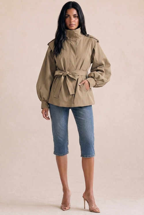 Pleated Balloon Sleeve Short Trench Coat - Buy Fashion Wholesale