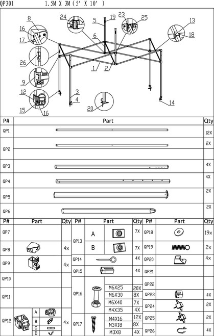 Queen Palm 5x10 Frame Replacement Parts