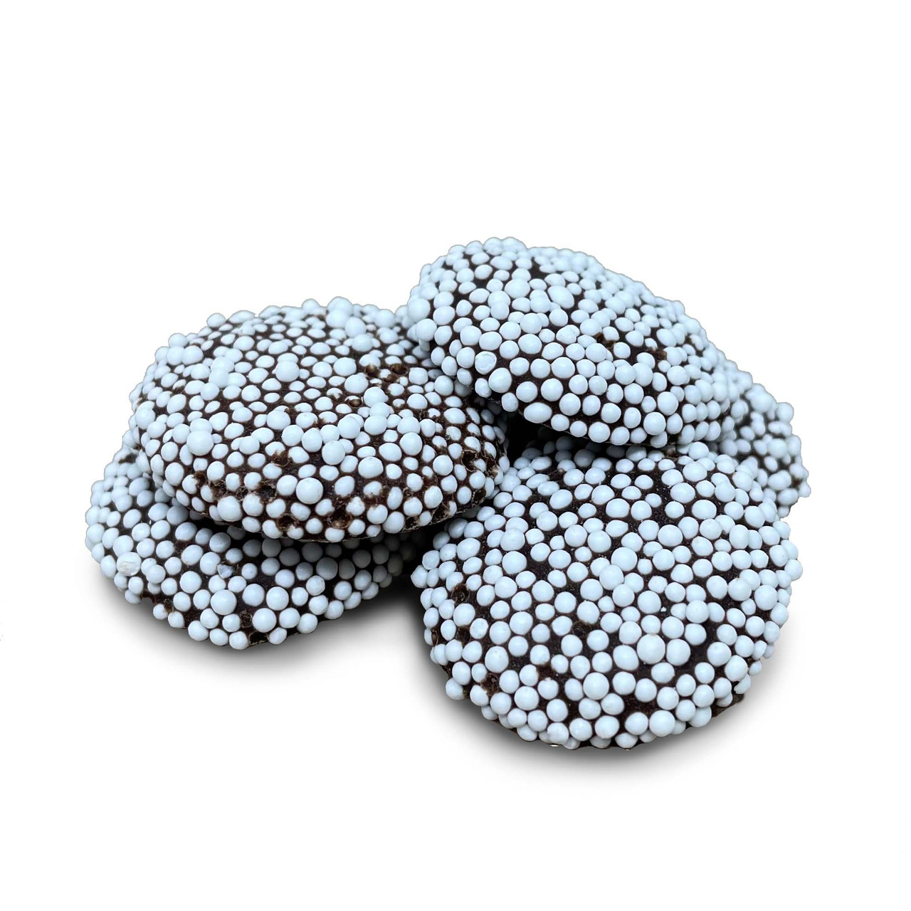 75 Dark Chocolate w/White Nonpareils 16 oz Farmstead Nuts and Treats