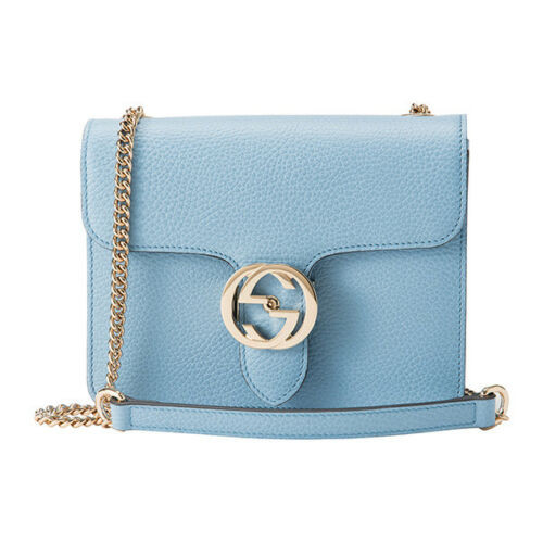 Gucci Chain Shoulder Bag Purse DOLLAR CALF Light Blue Crossbody New