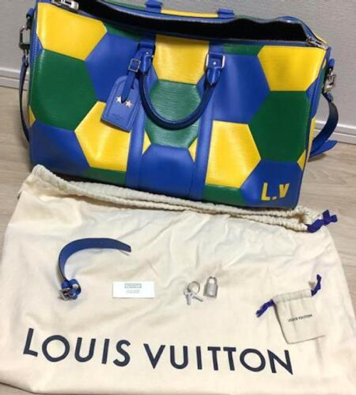 Louis Vuitton Keepall 50 Bag Epi FIFA World Cup Ld Green Yellow Blue Auth New