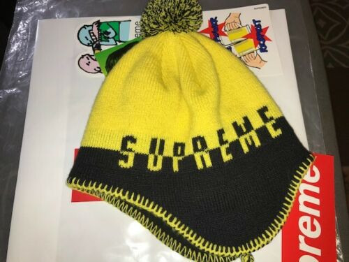 Supreme Predator Beanie Split Logo Earflap Black Yellow Cap hat FW 19' BOX LOGO