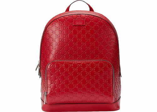 Gucci Signature Leather Backpack Guccissima Hibiscus Red