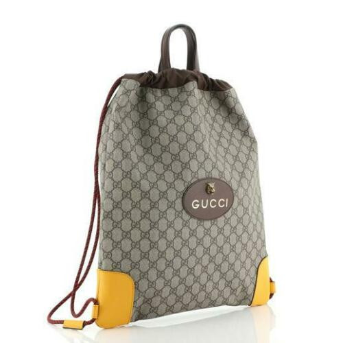 GUCCI GG Supreme Drawstring Backpack Beige Brown Yellow