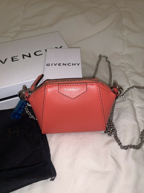 Givenchy Logo Baby Antigona Bag In Leather With Chain $590 (Coral)