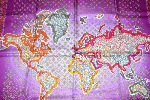 Louis Vuitton Scarf World map 86 cm Monogram Silk purple 34??RK