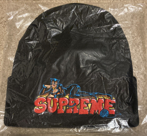 NWT Supreme Catwoman Beanie Black Embroidered OS FW22