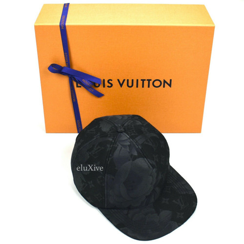 NWT Louis Vuitton Black Woven Flowers Monogram Hat Cap Strapback SS22 AUTHENTIC