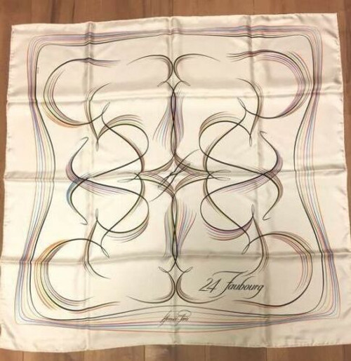Hermes Carre 90 Scarf Stole 24 Faubourg Silk 100% Cream Woman Auth New Unused