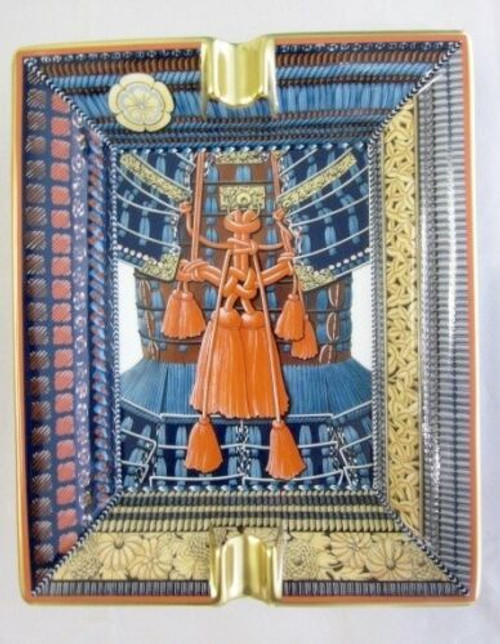 Hermes Porcelain Ashtray Tray PARURES DE SAMOURAIS Ornament Interior Auth Rare
