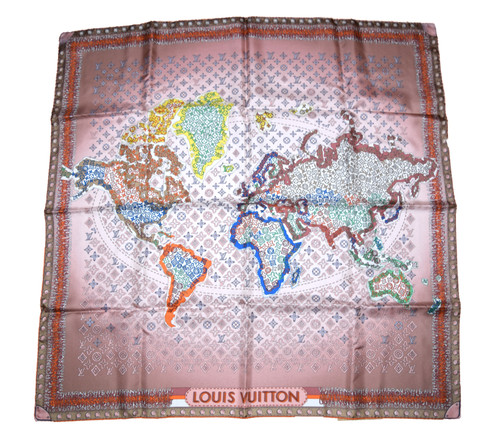 Louis Vuitton Scarf World map 86 cm Monogram Silk 34? inch Pink brown Stole YA