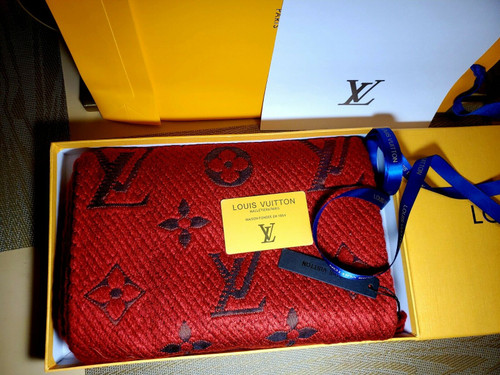Louis Vuitton Red Logomania silk and wool-blend scarf with monogram pattern