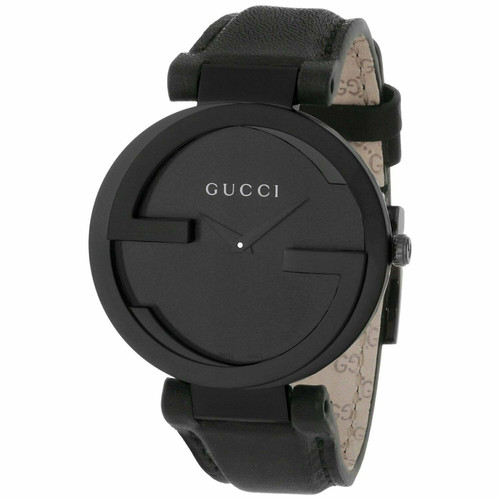 Gucci YA133302 Interlocking G 37MM Women's Black Leather Watch