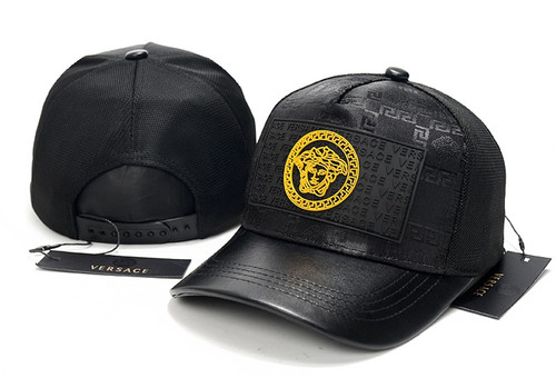 Black Leather  Versace Baseball Hat Women Men Sport Casual Cap Black NWT with Gold Logo