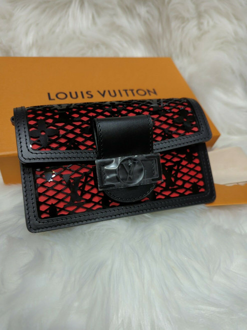 Louis Vuitton Capsule Dauphine Chain Wallet Patent Lace Monogram w Red Leather