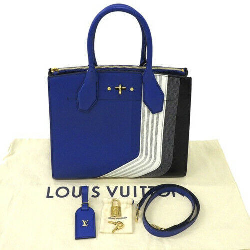 LOUIS VUITTON LV Hand Shoulder Bag Blue M54763 City Steamer MM Calf Leather Auth