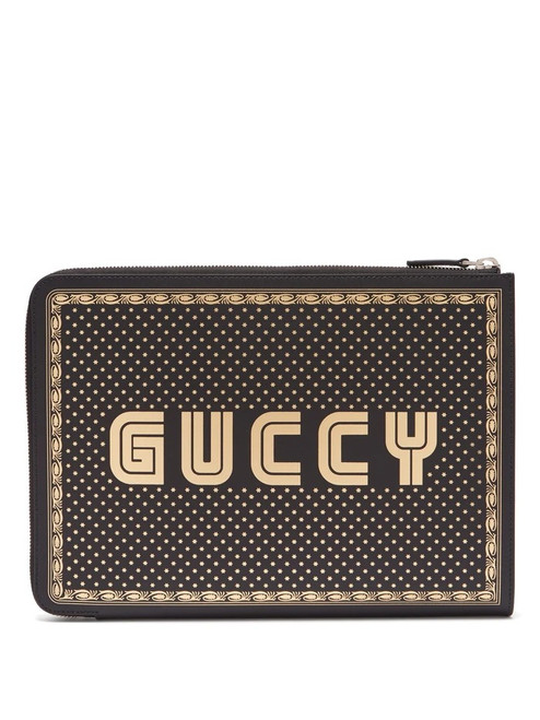 GUCCI MAGNETISMO PRINT LEATHER POUCH BAG