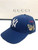 NWT Authentic GUCCI NY Appliqu?d MLB Baseball Cap Hat in Blue