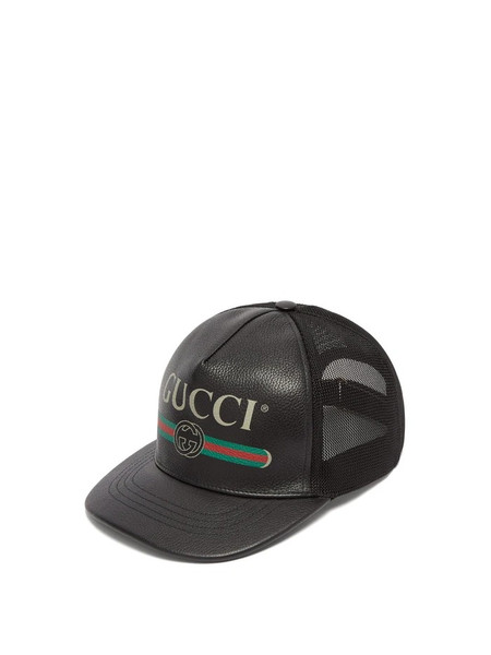GUCCI LOGO LEATHER AND MESH CAP