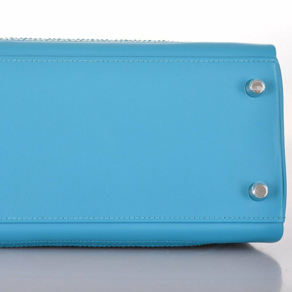 Hermes Kelly 32 Ghillies Turquoise Clemence And Swift Palladium Hardware