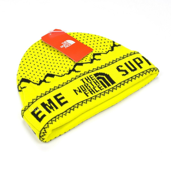 NWT Supreme x The North Face Yellow Mountain Logo Knit Beanie Hat FW18 AUTHENTIC