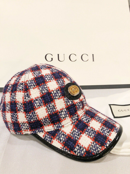 NEW 100% Authentic GUCCI Tweed Baseball Cap Hat in Blue Red