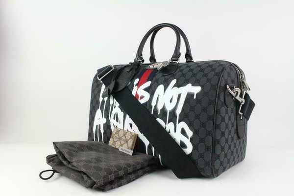 Balenciaga x Gucci Hacker Black Web Graffiti Medium Duffle Bag 1117b1