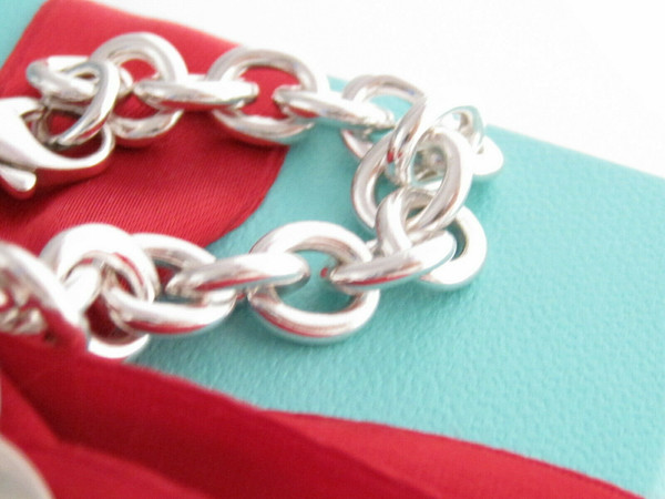 Tiffany & Co Silver Alphabet Letter S Heart Charm Pendant Bracelet 7.5